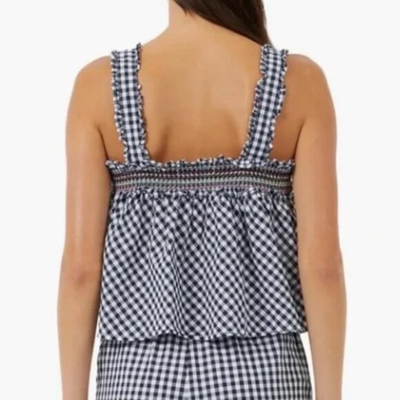 French Connection black & white gingham smocked Adla top M/6 NWT - Picture 2 of 2